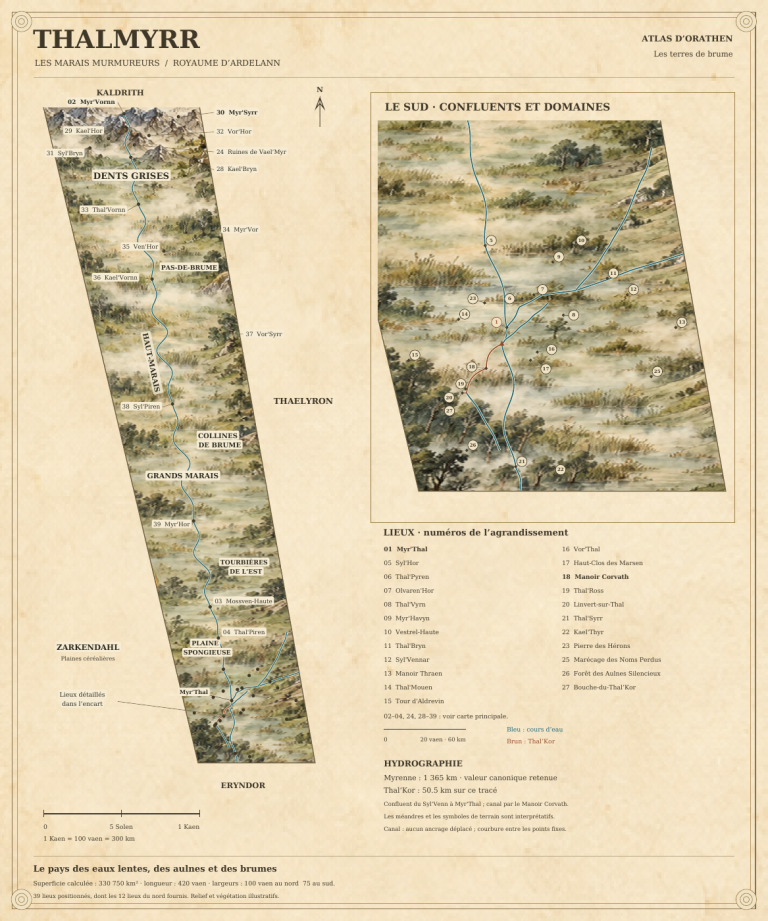 Planche d'atlas de la province de Thalmyrr, les Marais Murmureurs