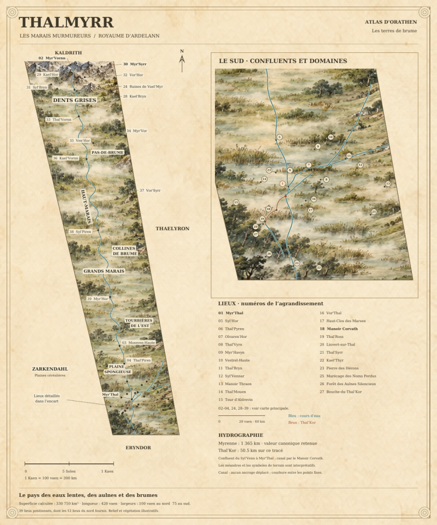 Planche d'atlas de la province de Thalmyrr, les Marais Murmureurs
